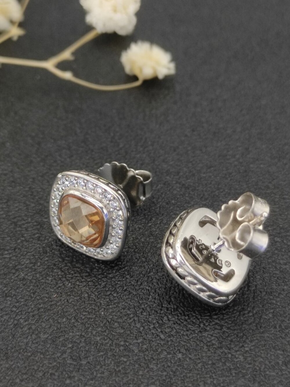 David Yurman 925 Silver Earrings with Original Pouch